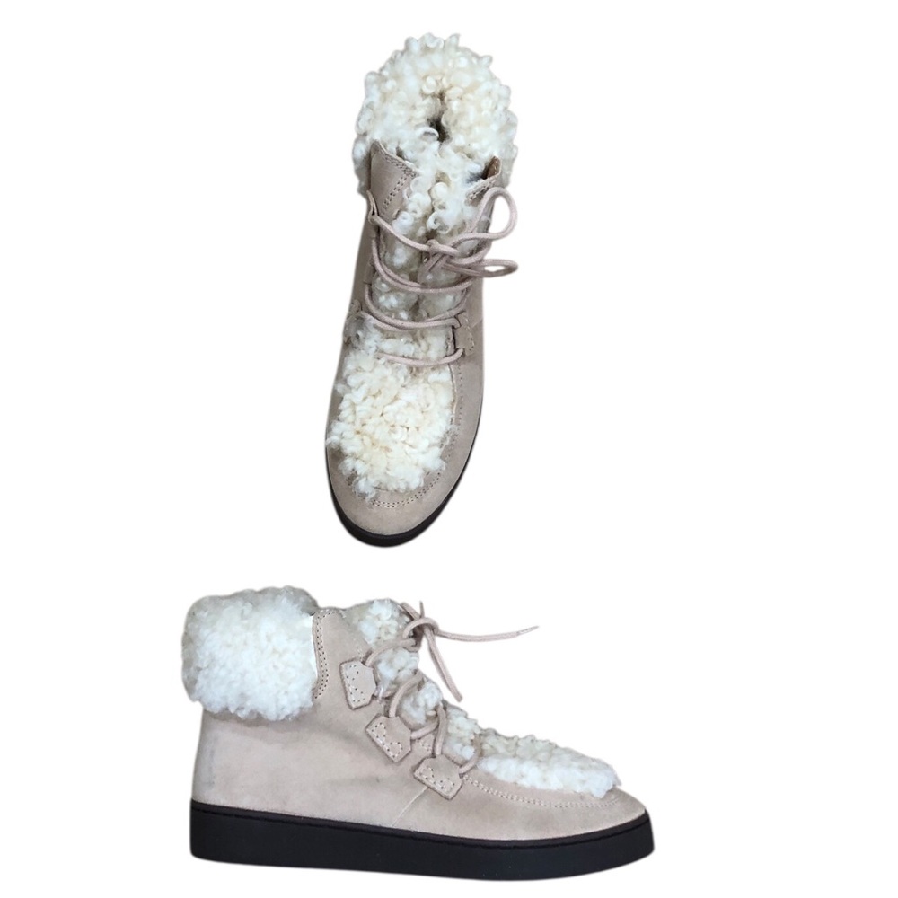 Vionic Splendid Oak Suede Faux Fur Bootie Size 8 Sand Beige